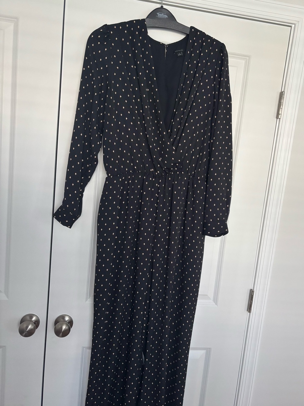 Black Polka Patterned Wrap-Front Long Dress